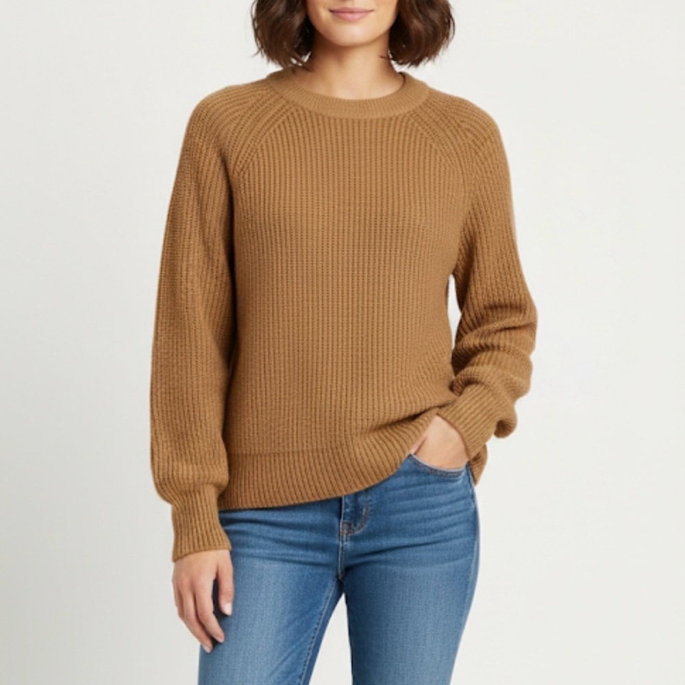 JESSICA SIMPSON Ribbed Crew Neck Sweater S, Tan